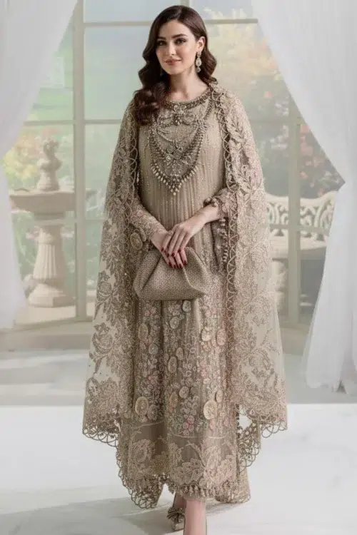 Adan's Libas | Ronak-e-Mehal'2 "Brown" Semi-Stitched Wedding Collection D06 | 3 Pcs