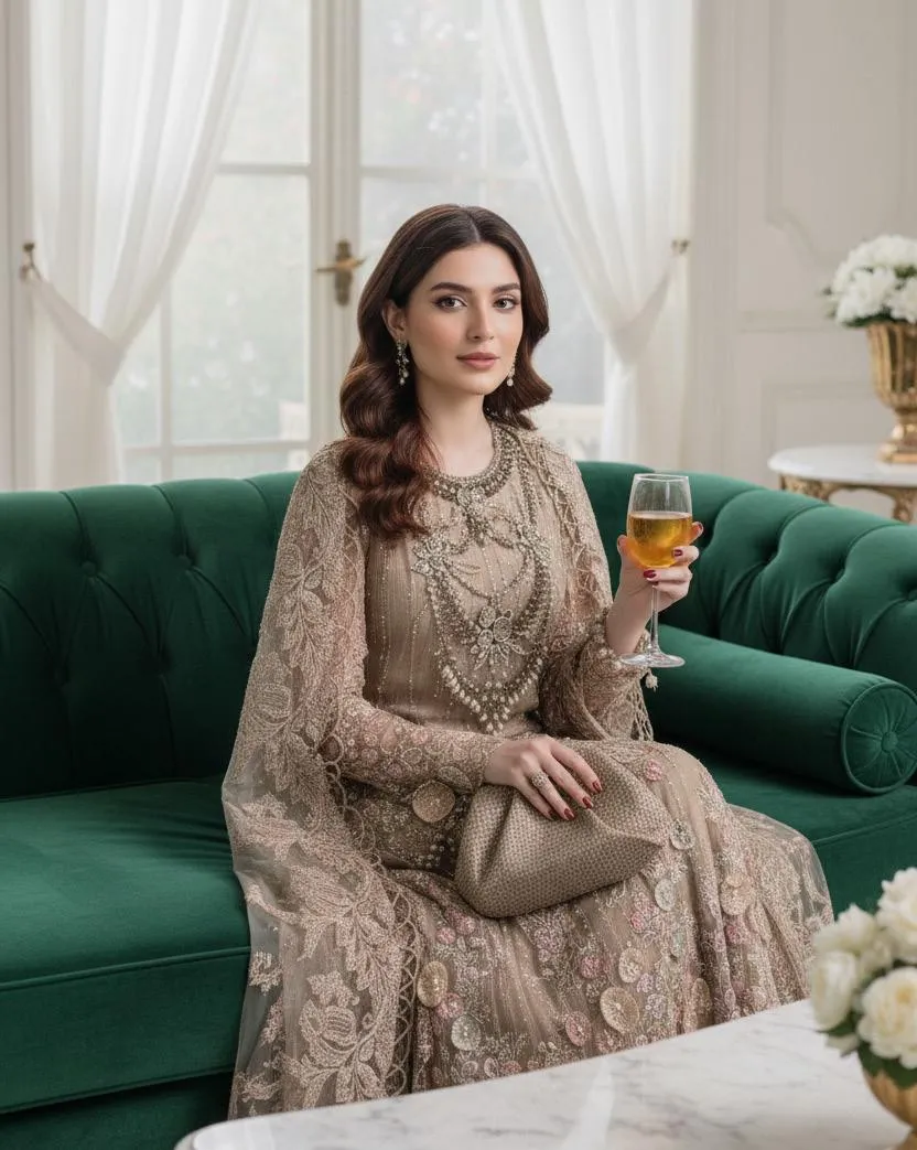 Adan's Libas | Ronak-e-Mehal'2 "Brown" Semi-Stitched Wedding Collection D06 | 3 Pcs - Image 2