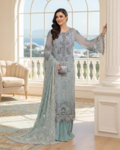 Adan's Libas | Ronak-e-Mehal'2 "Blue" Semi-Stitched Wedding Collection D08 | 3 Pcs