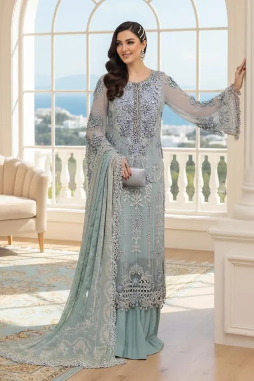 Adan's Libas | Ronak-e-Mehal'2 "Blue" Semi-Stitched Wedding Collection D07 | 3 Pcs