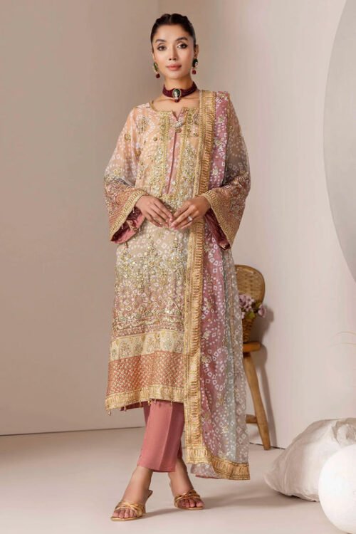 Adan's Libas | Inlays Nova Stitched Embroidered Chiffon Festive Wear "Brown" | 3 Pcs.