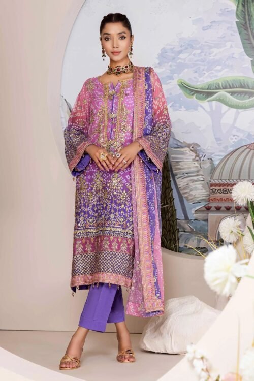 Adan's Libas | Inlays Nova Stitched "Purple" Embroidered Chiffon Festive Wear | 3 Pcs.