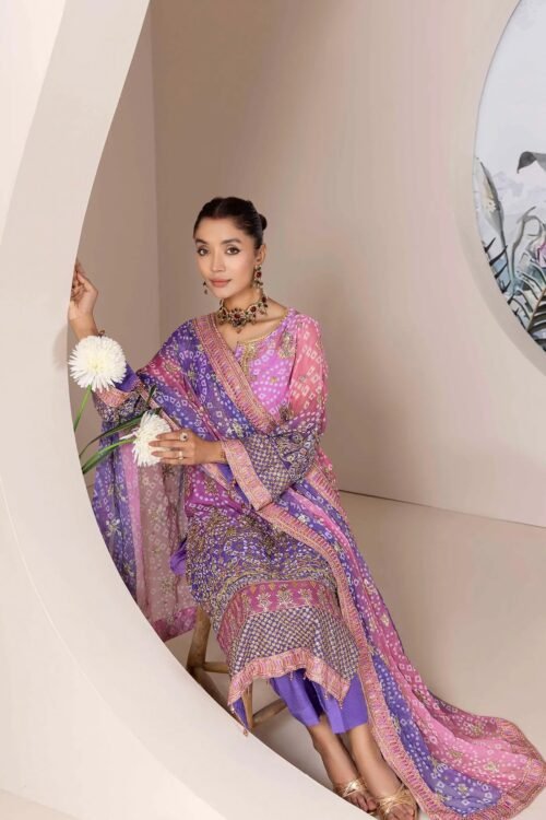 Adan's Libas | Inlays Nova Stitched "Purple" Embroidered Chiffon Festive Wear | 3 Pcs.