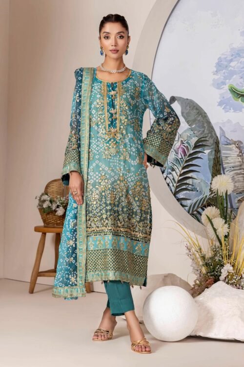Adan's Libas | Inlays Nova Stitched Embroidered Chiffon "Blue" Festive Wear | 3 Pcs.