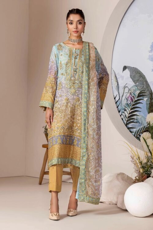 Adan's Libas | Inlays Nova Embroidered Chiffon "Gold" Festive Wear Stitched | 3 Pcs.