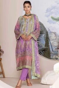 Adan's Libas | Inlays Nova Stitched Embroidered Chiffon "Purple" Festive Wear | 3 Pcs.