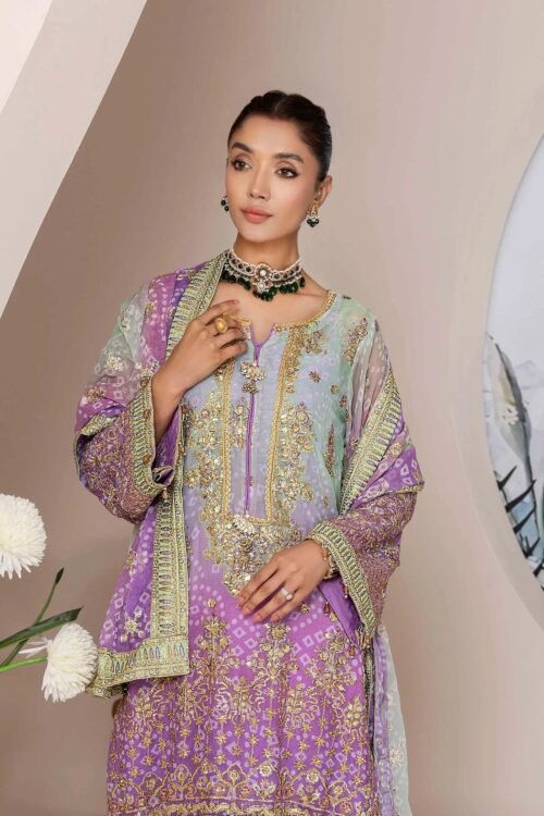 Adan's Libas | Inlays Nova Stitched Embroidered Chiffon "Purple" Festive Wear | 3 Pcs.