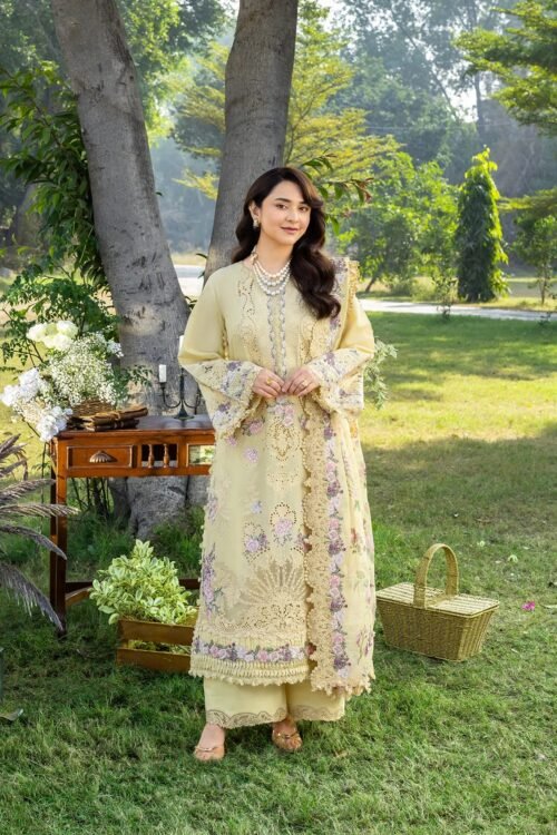 Elaf | Luxury Lawn 26 Unstitched Formal Festive Wear "Yellow" | 3 Pcs.