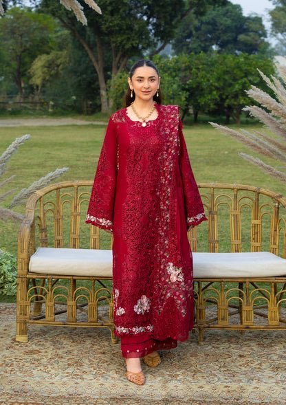 Elaf | Luxury Lawn 26 Unstitched Formal Festive Wear "Red" | 3 Pcs.