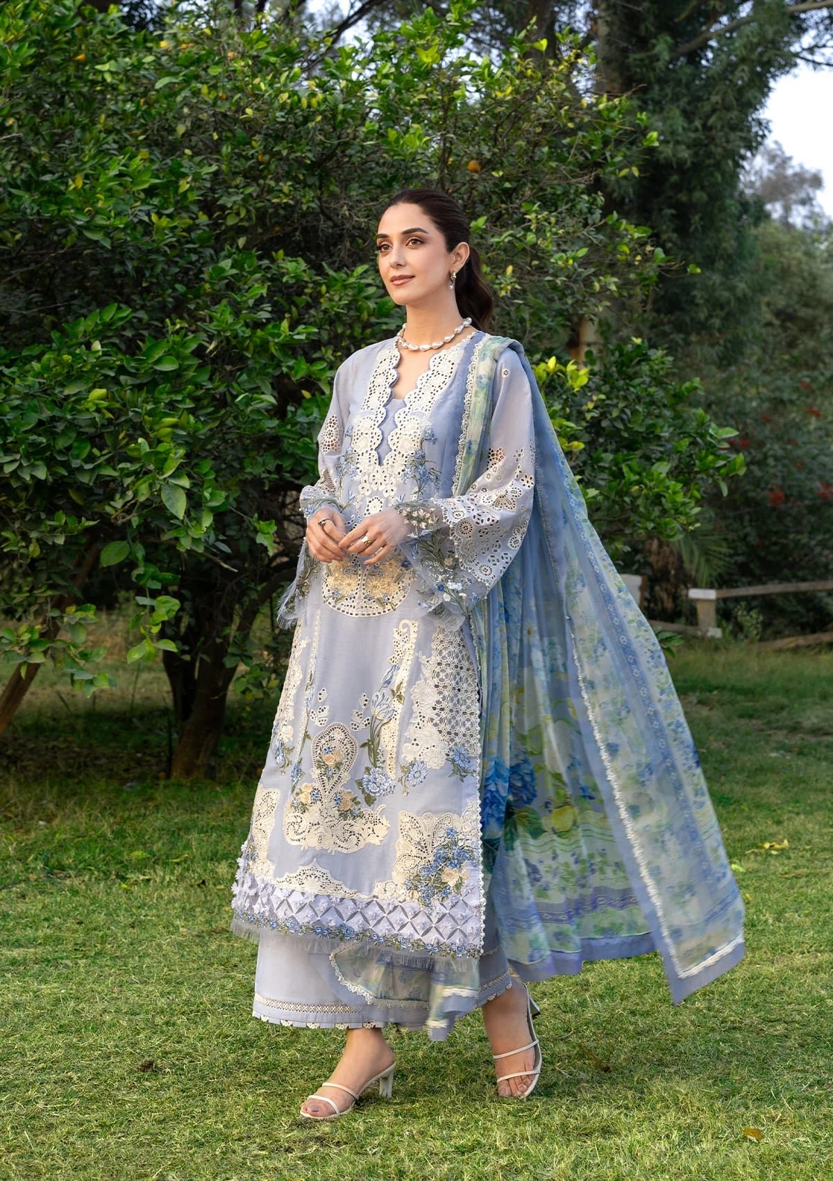 Elaf | Luxury Lawn 26 Unstitched Formal Festive Wear "Blue" | 3 Pcs. - Image 4