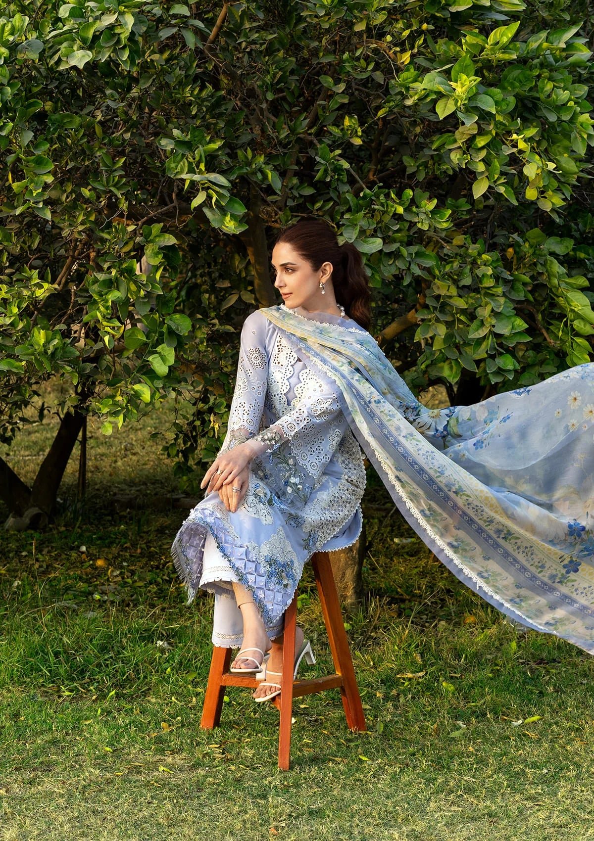 Elaf | Luxury Lawn 26 Unstitched Formal Festive Wear "Blue" | 3 Pcs. - Image 3