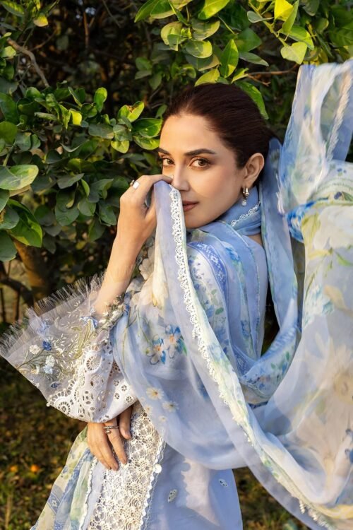 Elaf | Luxury Lawn 26 Unstitched Formal Festive Wear "Blue" | 3 Pcs.