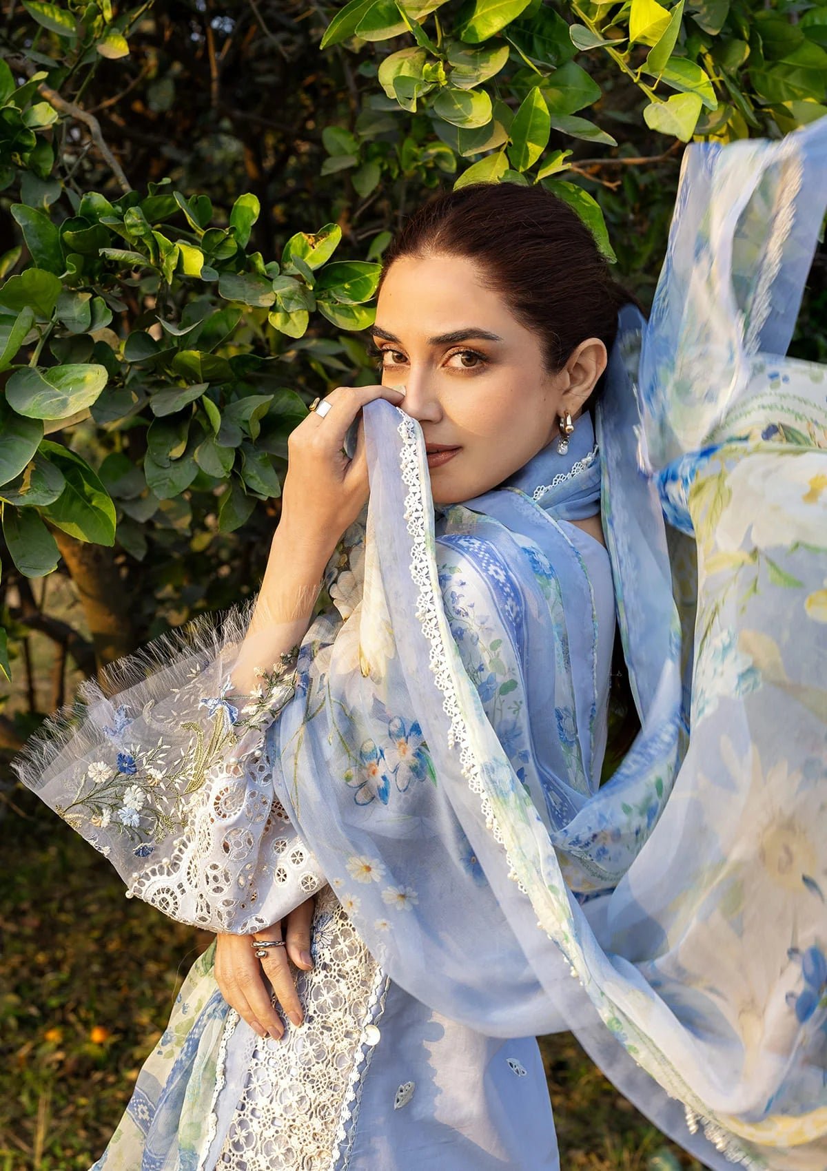 Elaf | Luxury Lawn 26 Unstitched Formal Festive Wear "Blue" | 3 Pcs.