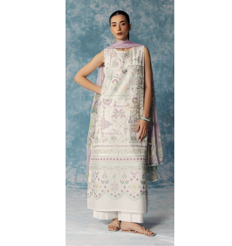 Zara Shahjahan | Coco Lawn Unstitched Formal Festive Wear "White" | 3 Pcs.