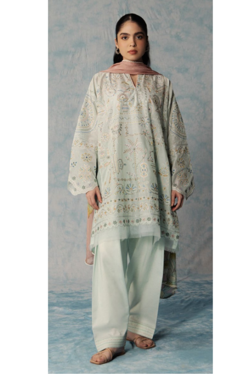 Zara Shahjahan | Coco Lawn Unstitched Formal Festive Wear "Green" | 3 Pcs.