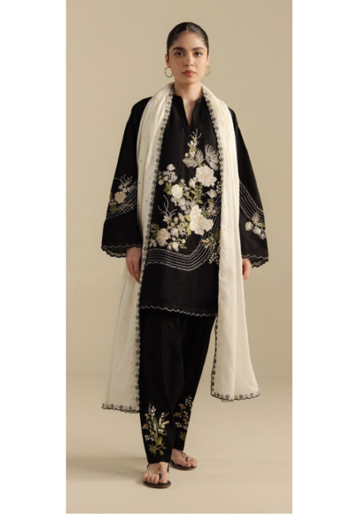 Zara Shahjahan | Coco Lawn Unstitched Formal Festive Wear "Black" | 3 Pcs.