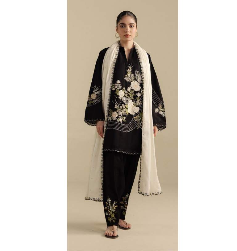 Zara Shahjahan | Coco Lawn Unstitched Formal Festive Wear "Black" | 3 Pcs.