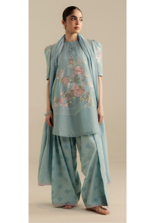 Zara Shahjahan | Coco Lawn Unstitched Formal Festive Wear "Blue" | 3 Pcs.