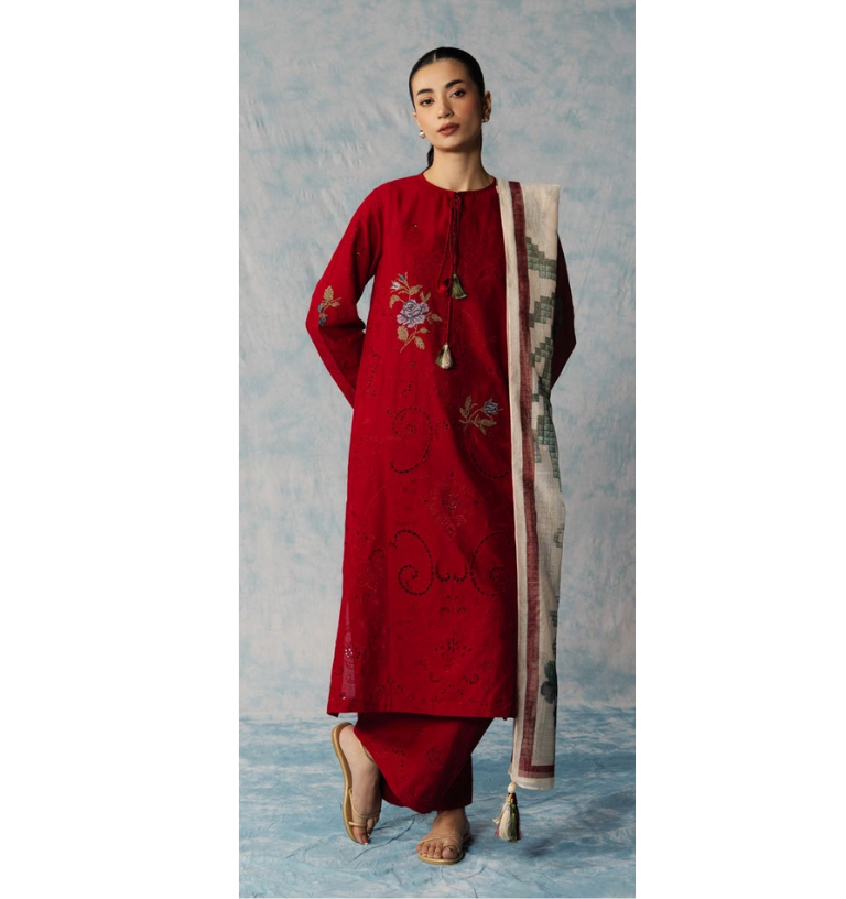 Zara Shahjahan | Coco Lawn Unstitched Formal Festive Wear "Red" | 3 Pcs.
