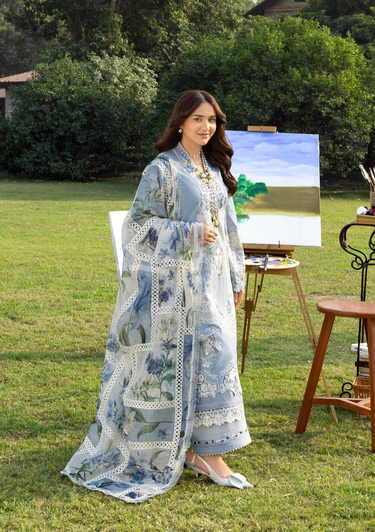 Elaf | Luxury Lawn 26 Unstitched Formal Festive Wear "Blue" | 3 Pcs.