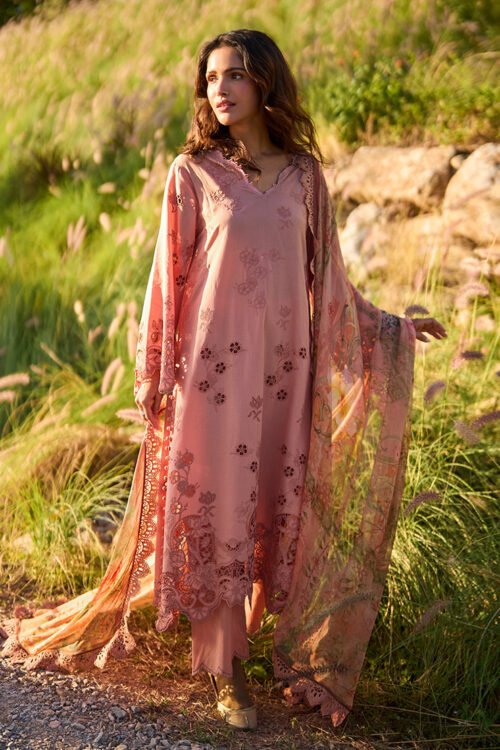 Image | Lawnkari Luxury'26 Formal Festive Wear Unstitched "Pink" D28 | 3pcs.