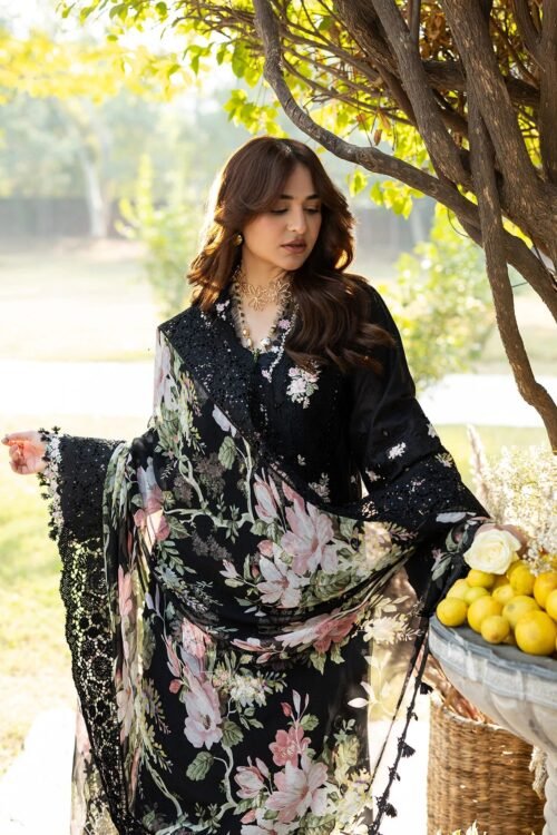 Elaf | Luxury Lawn 26 Unstitched Formal Festive Wear "Black" | 3 Pcs.