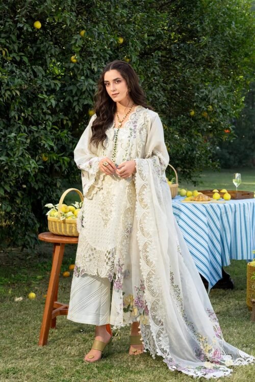 Elaf | Luxury Lawn 26 Unstitched Formal Festive Wear "White" | 3 Pcs.