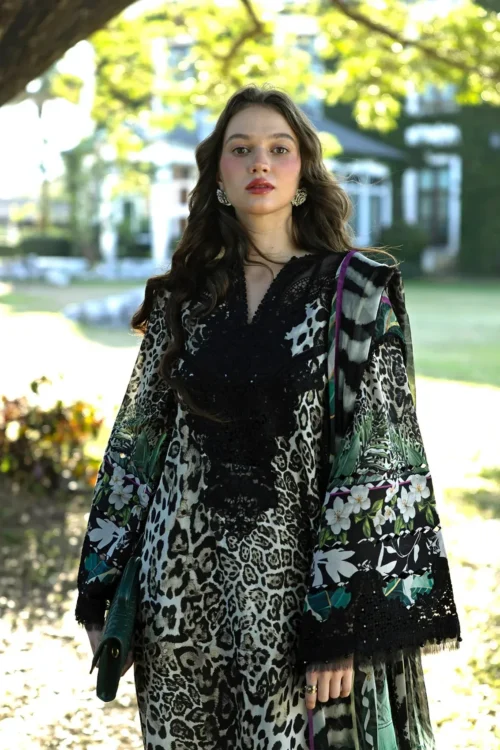 Elaf | Signature Digital 2026 3A Unstitched Formal Festive Wear "Black" | 3 Pcs.