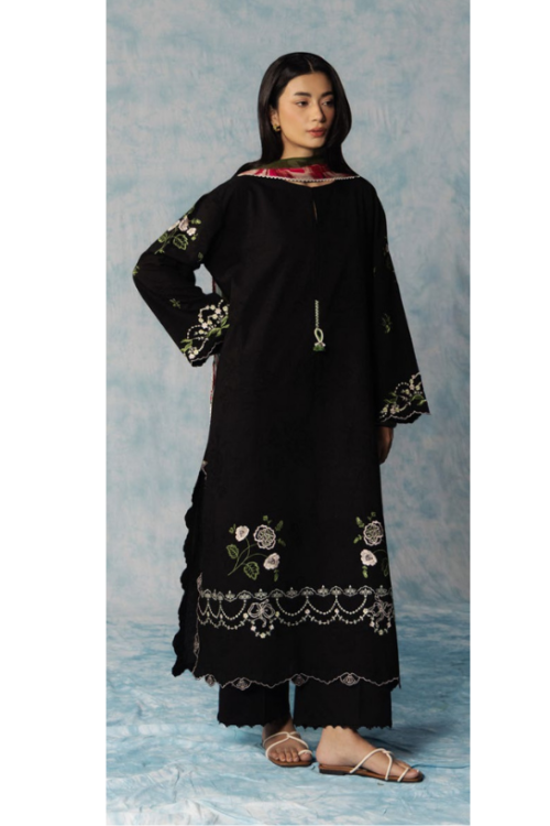 Zara Shahjahan | Coco Lawn Unstitched Formal Festive Wear "Black" | 3 Pcs.