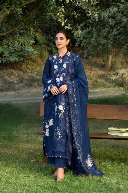 Elaf | Luxury Lawn 26 Unstitched Formal Festive Wear "Blue" | 3 Pcs.