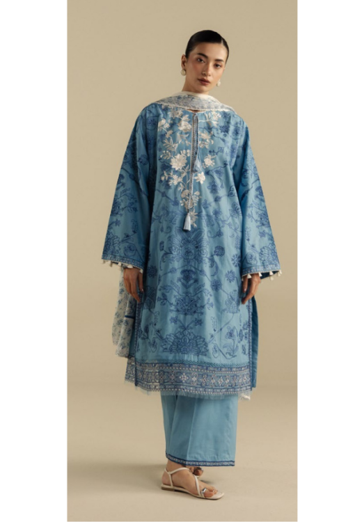 Zara Shahjahan | Coco Lawn Unstitched Formal Festive Wear "Blue" | 3 Pcs.