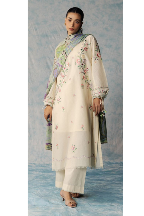 Zara Shahjahan | Coco Lawn Unstitched Formal Festive Wear "White" | 3 Pcs.