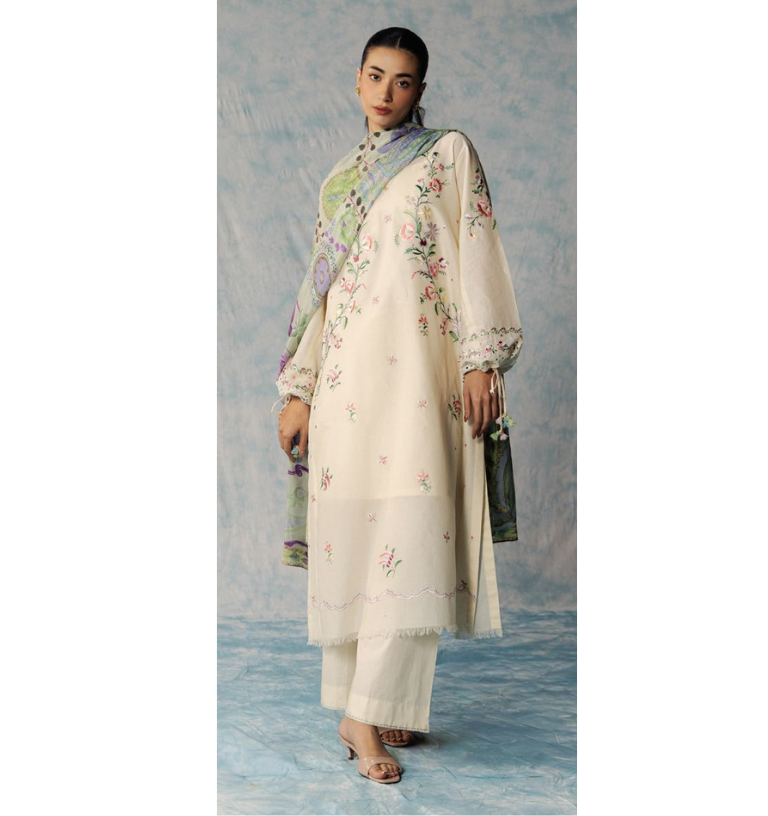 Zara Shahjahan | Coco Lawn Unstitched Formal Festive Wear "White" | 3 Pcs.