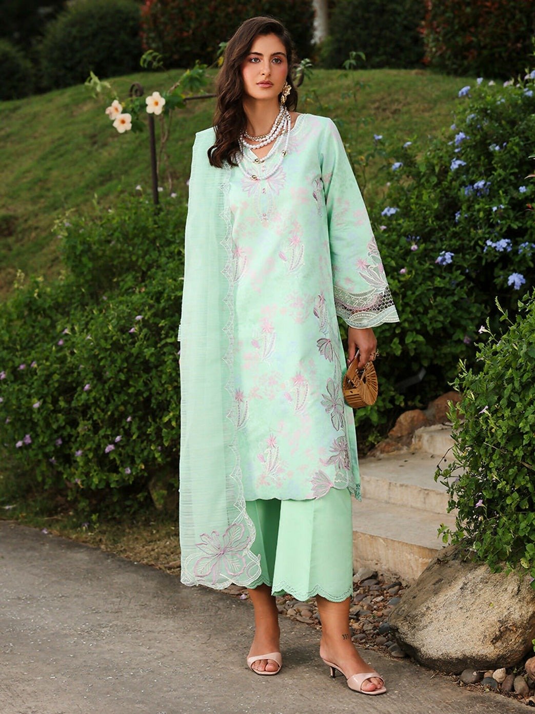 Rang Rasiya | Florence Summer 26' Unstitched Lawn Formal Festive Wear "Green" D03 | 3Pcs.