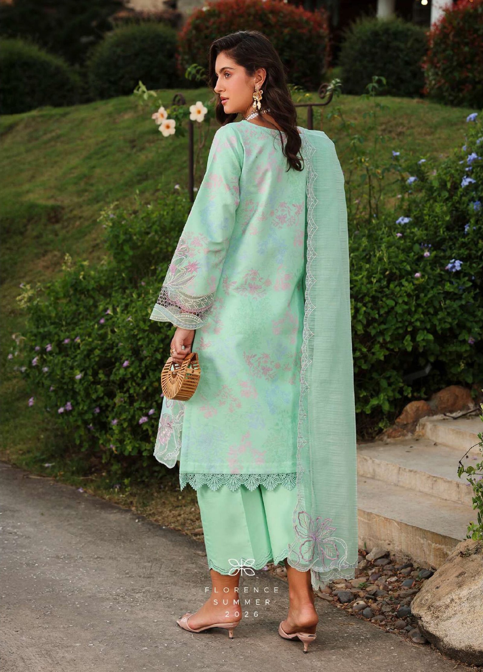 Rang Rasiya | Florence Summer 26' Unstitched Lawn Formal Festive Wear "Green" D03 | 3Pcs. - Image 4