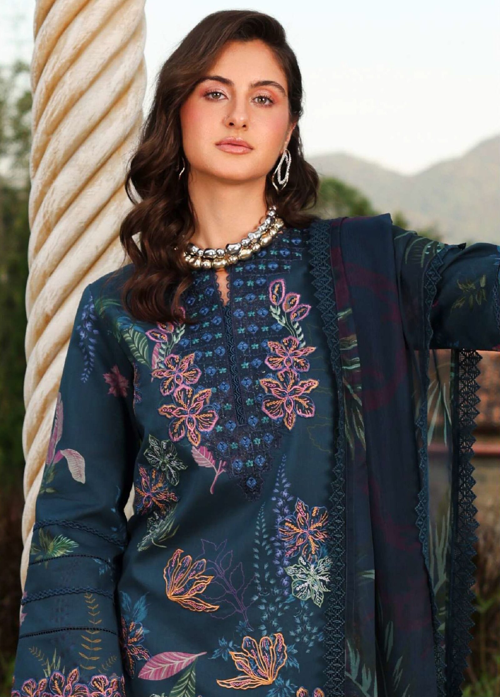 Rang Rasiya | Florence Summer 26' Unstitched Lawn Formal Festive Wear "Blue" D05 | 3Pcs. - Image 3