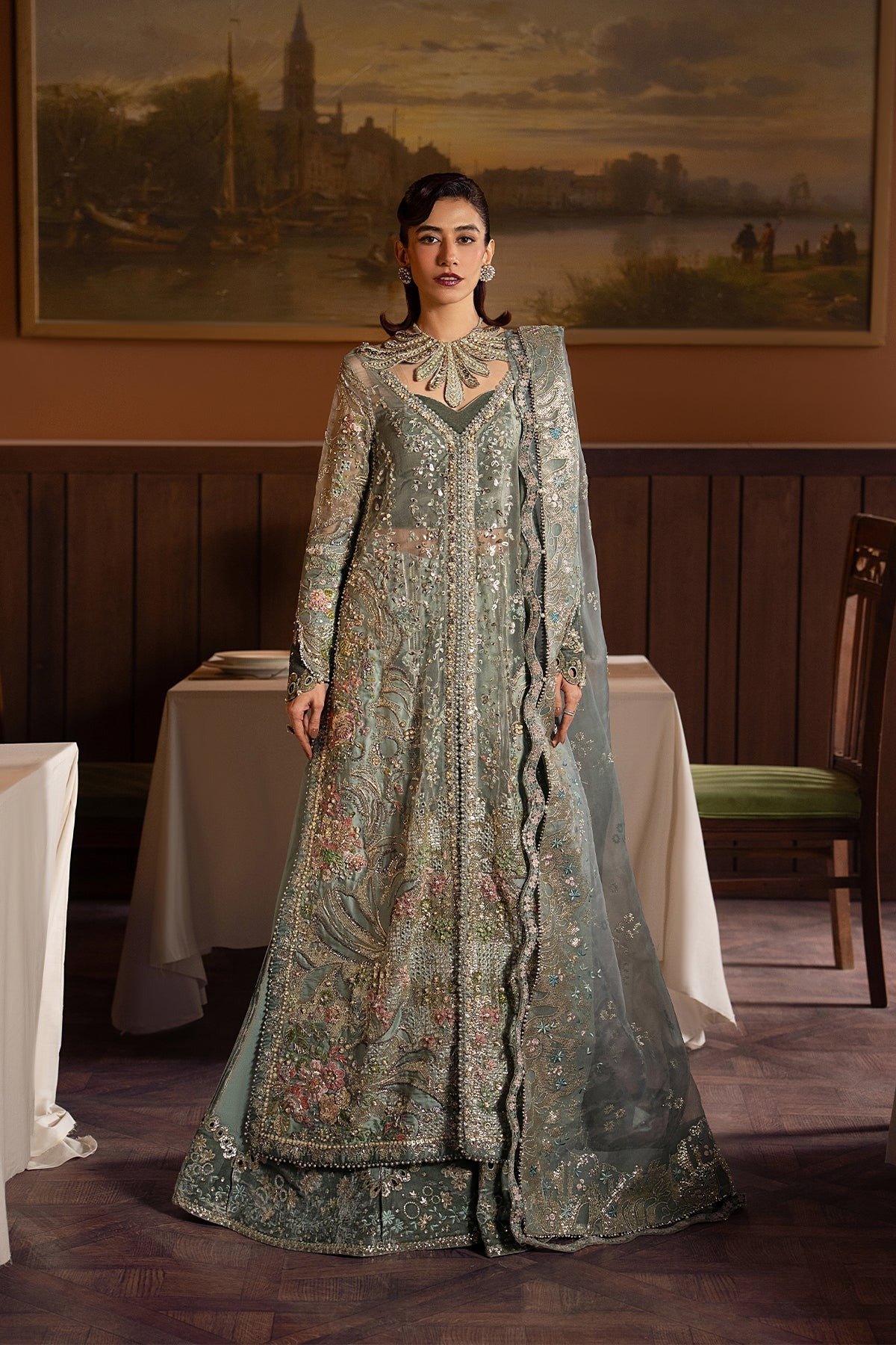 Afrozeh | Hayat Unstitched Organza "Green" Wedding Formals | 3pc