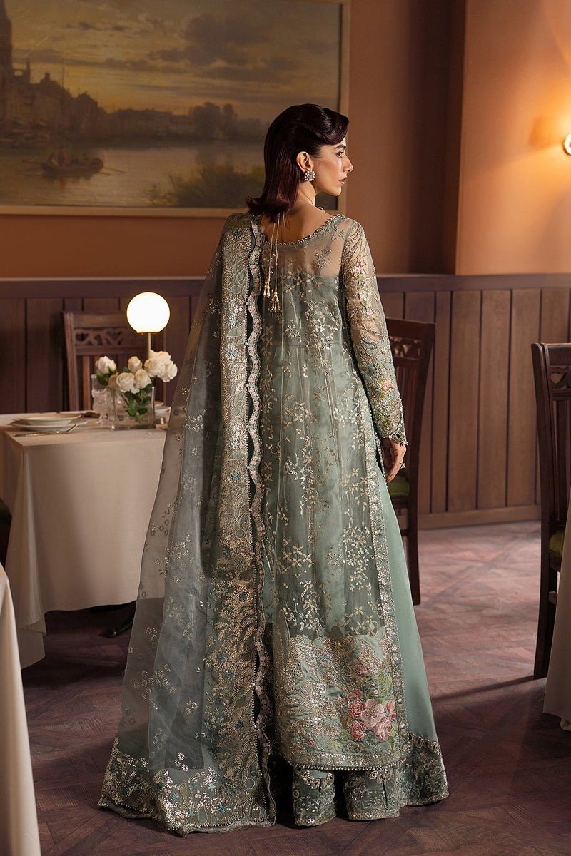 Afrozeh | Hayat Unstitched Organza "Green" Wedding Formals | 3pc - Image 4