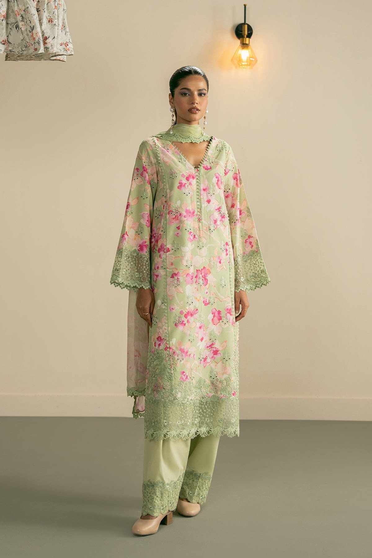 Ayzel | Zephyr Lawn Nisa Unstitched "Green" Embroidered Digital Printed | 3pc