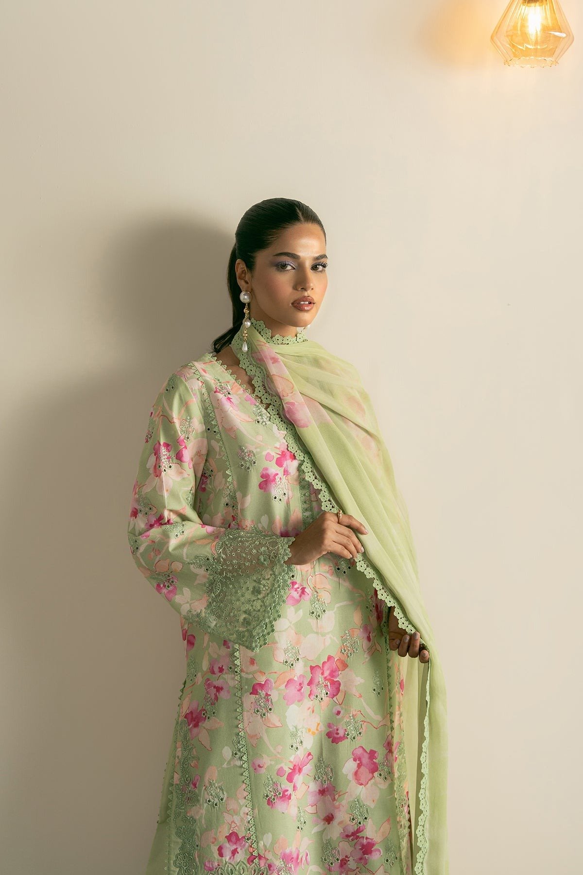 Ayzel | Zephyr Lawn Nisa Unstitched "Green" Embroidered Digital Printed | 3pc - Image 4