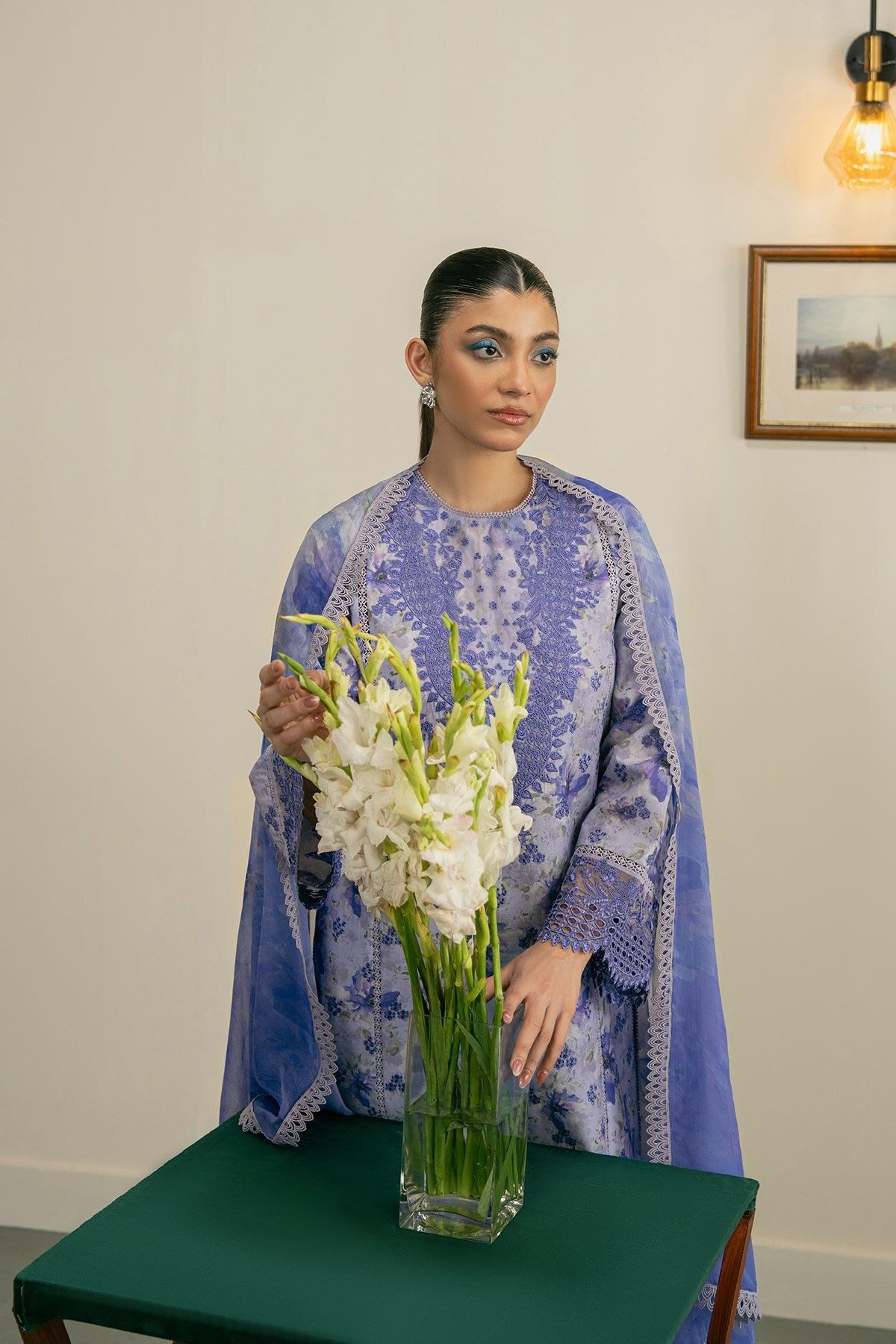 Ayzel | Zephyr Lawn Luma Unstitched "Purple" Embroidered Digital Printed | 3pc - Image 3