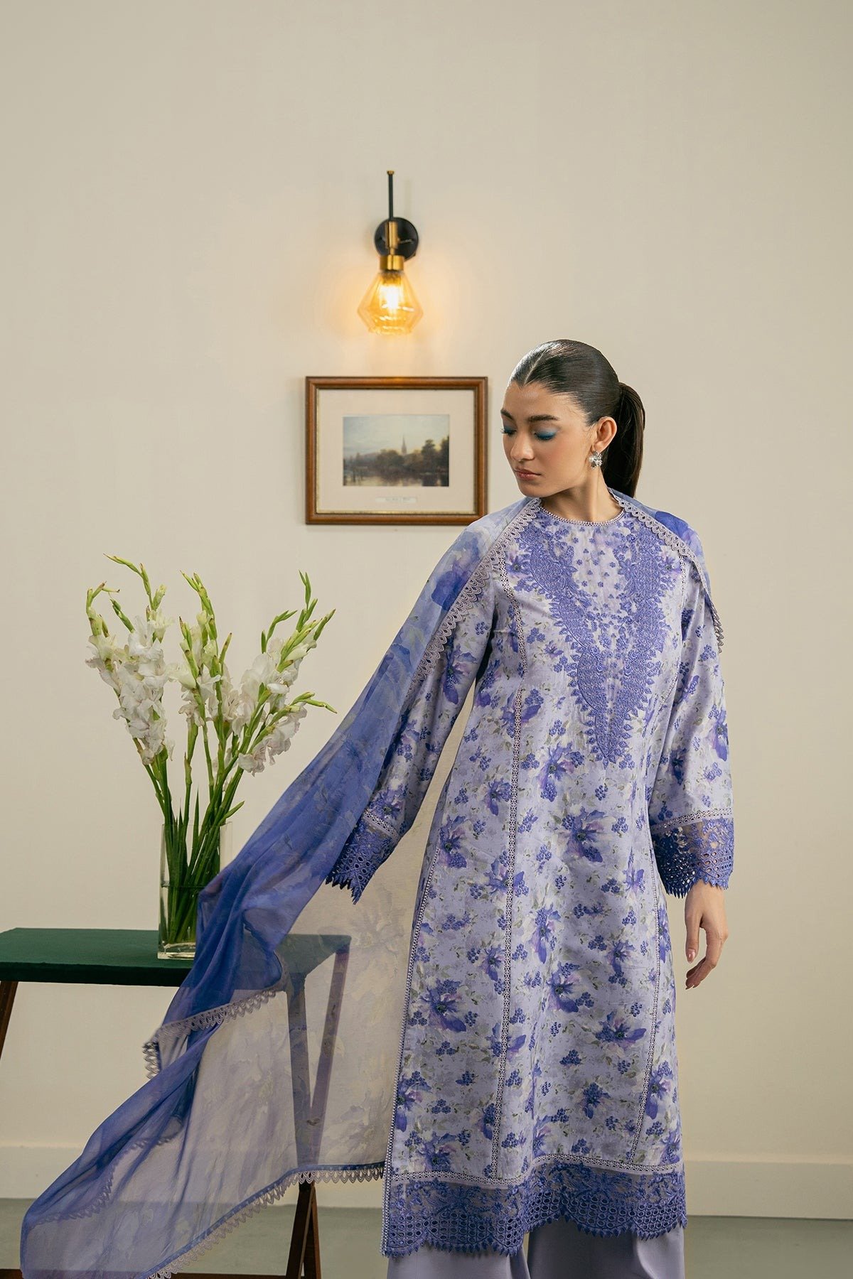 Ayzel | Zephyr Lawn Luma Unstitched "Purple" Embroidered Digital Printed | 3pc - Image 4