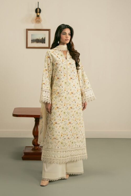 Ayzel | Zephyr Lawn Solea Unstitched "Yellow" Embroidered Digital Printed | 3pc