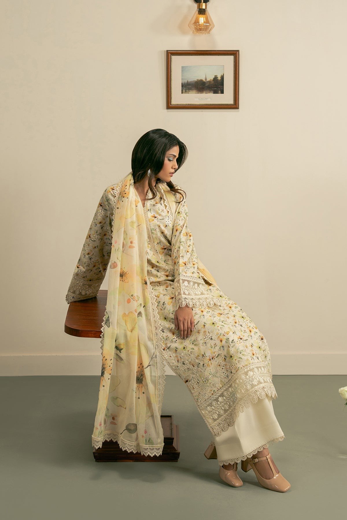 Ayzel | Zephyr Lawn Solea Unstitched "Yellow" Embroidered Digital Printed | 3pc - Image 2
