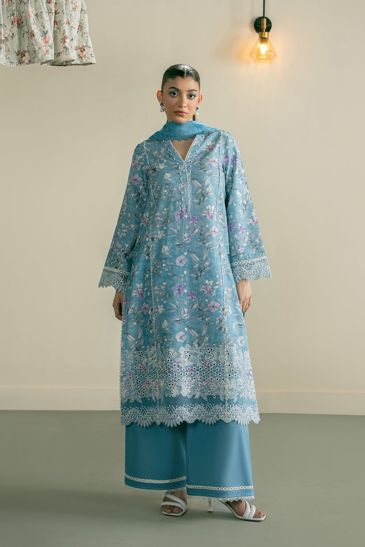 Ayzel | Zephyr Lawn Arin Unstitched "Blue" Embroidered Digital Printed | 3pc