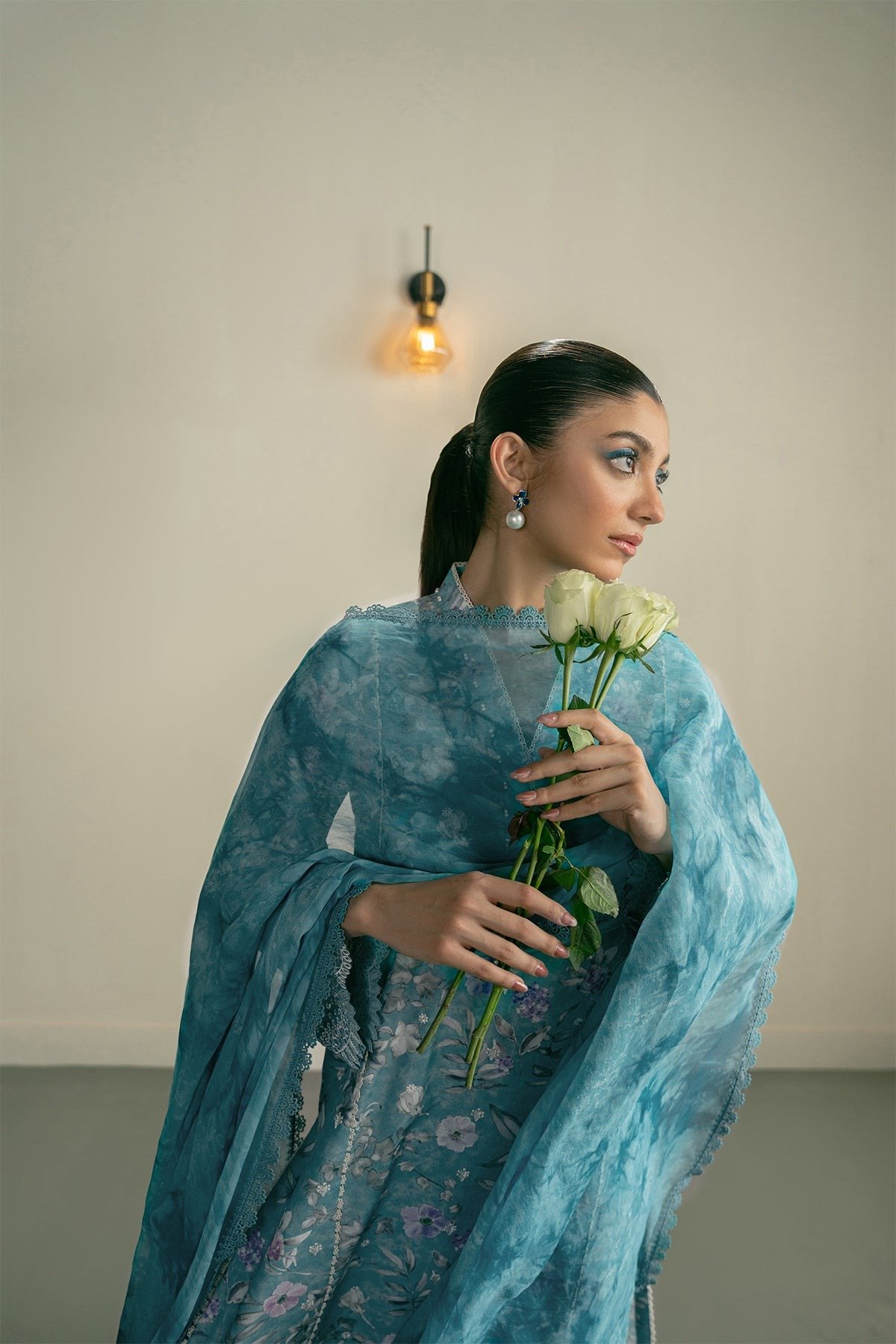 Ayzel | Zephyr Lawn Arin Unstitched "Blue" Embroidered Digital Printed | 3pc - Image 3