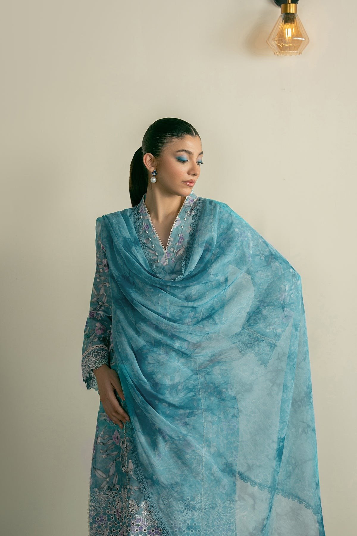 Ayzel | Zephyr Lawn Arin Unstitched "Blue" Embroidered Digital Printed | 3pc - Image 4