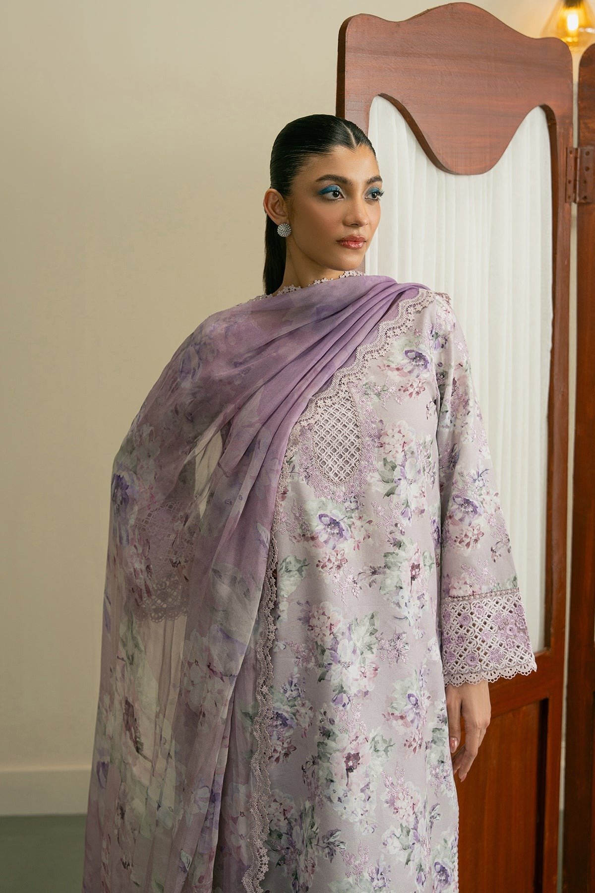 Ayzel | Zephyr Lawn Inya Unstitched "Purple" Embroidered Digital Printed | 3pc - Image 3