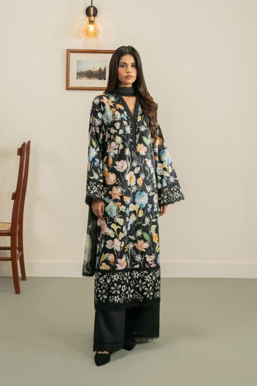 Ayzel | Zephyr Lawn Elah Unstitched "Black" Embroidered Digital Printed | 3pc