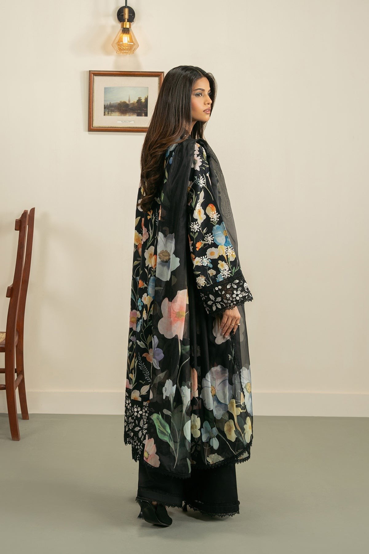 Ayzel | Zephyr Lawn Elah Unstitched "Black" Embroidered Digital Printed | 3pc - Image 4